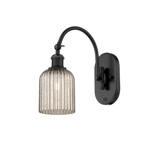 Innovations Bridal Veil 5in 1-Light Wall Sconce | Industrial Matte Black Steel and Mercury Ribbed Glass | Hallway & Bathroom | Model 918-1W-BK-G559-5ME