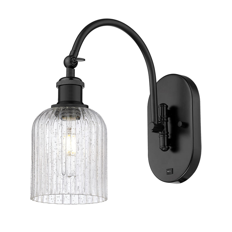 Innovations Bridal Veil 5in 1-Light Wall Sconce | Industrial Matte Black Steel and Seedy Ribbed Glass | Bedroom & Hallway | Model 918-1W-BK-G559-5SDY