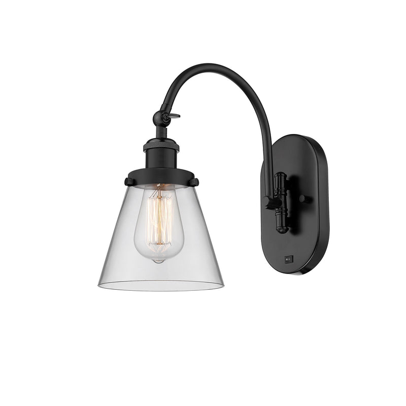Innovations Lighting Cone 6in 1-Light Swing Arm Sconce | Industrial Matte Black Steel and Clear Glass | Bedroom & Hallway Accent | Model 918-1W-BK-G62