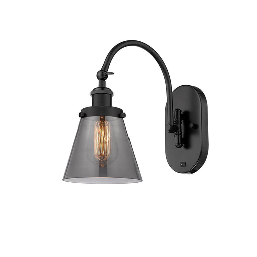Innovations Cone 6.25in 1-Light Swing Arm Lamp | Industrial Matte Black Steel and Light Smoke Glass | Bedroom & Hallway Accent | Model 918-1W-BK-G63-LED