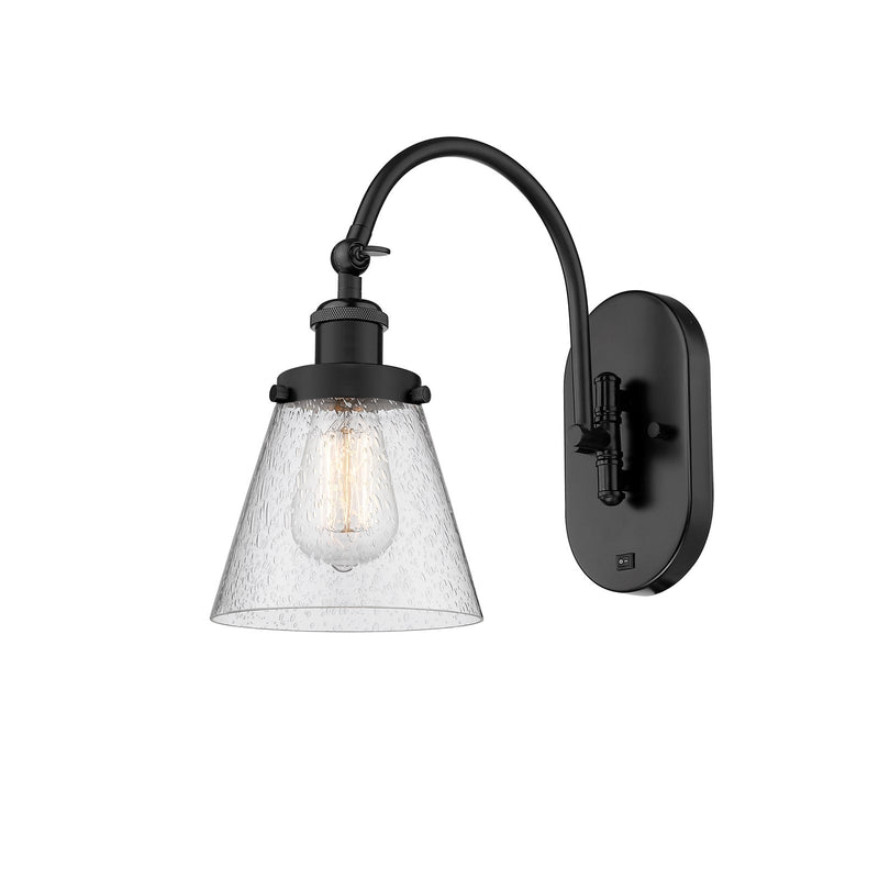 Innovations Cone 6.25in 1-Light Swing Arm Lamp | Industrial Matte Black Steel and Seedy Glass | Bedroom & Hallway Accent Light | Model 918-1W-BK-G64-LED
