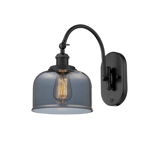 Innovations Bell 8in 1-Light Swing Arm Lamp | Industrial Matte Black Steel and Light Smoke Glass | Bedroom & Living Room Reading | Model 918-1W-BK-G73