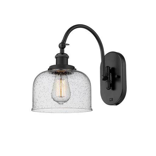 Innovations Bell 8in 1-Light Swing Arm Wall Sconce | Industrial Matte Black Steel and Seedy Glass | Bedroom Reading Light | Model 918-1W-BK-G74