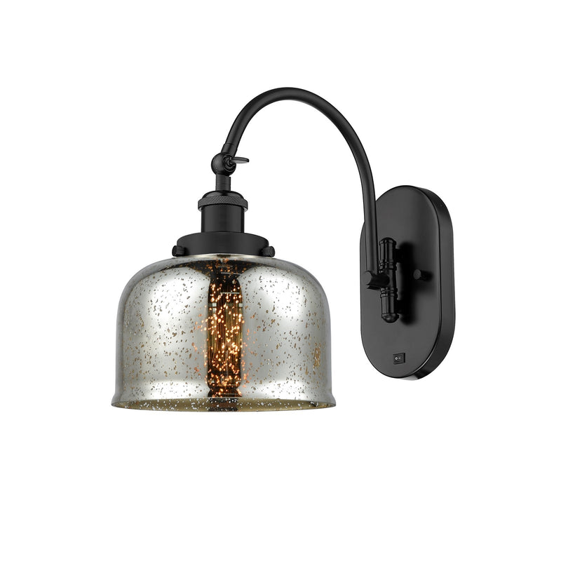 Innovations Bell 8in 1-Light Swing Arm Wall Sconce | Industrial Matte Black Steel and Silver Plated Mercury Glass | Bedroom Reading | Model 918-1W-BK-G78