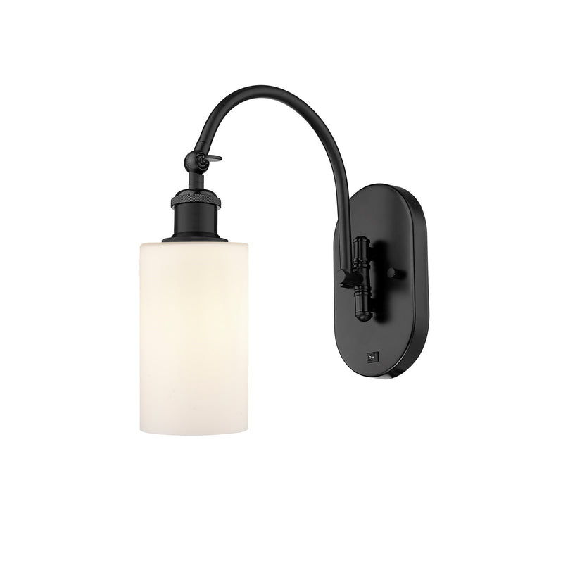 Innovations Clymer 4in 1-Light Wall Sconce | Industrial Matte Black Steel and Matte White Glass | Bedroom & Hallway Accent | Model 918-1W-BK-G801