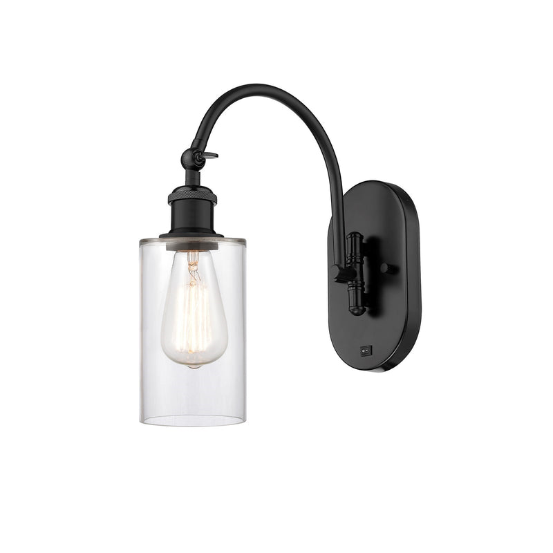 Innovations Clymer 4in 1-Light Wall Sconce | Industrial Matte Black Steel and Clear Glass | Bedroom & Hallway Accent | Model 918-1W-BK-G802