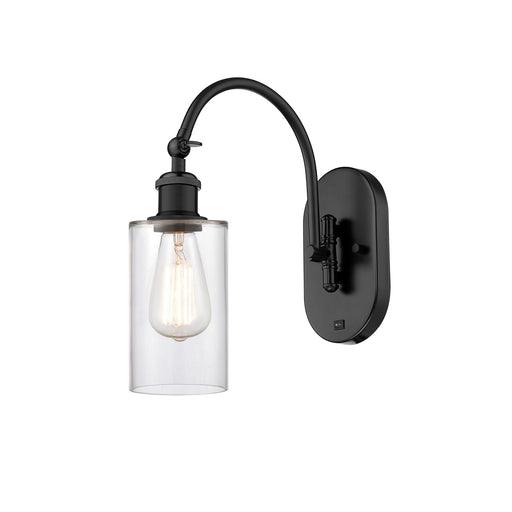 Innovations Clymer 4in 1-Light Wall Sconce | Industrial Matte Black Steel and Clear Glass | Bedroom & Hallway Accent | Model 918-1W-BK-G802