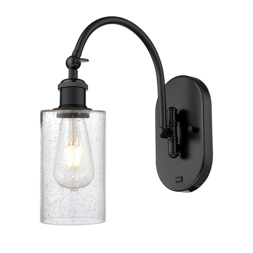 Innovations Clymer 4in 1-Light Wall Sconce | Industrial Matte Black Steel and Seedy Glass | Bedroom & Hallway Accent | Model 918-1W-BK-G804