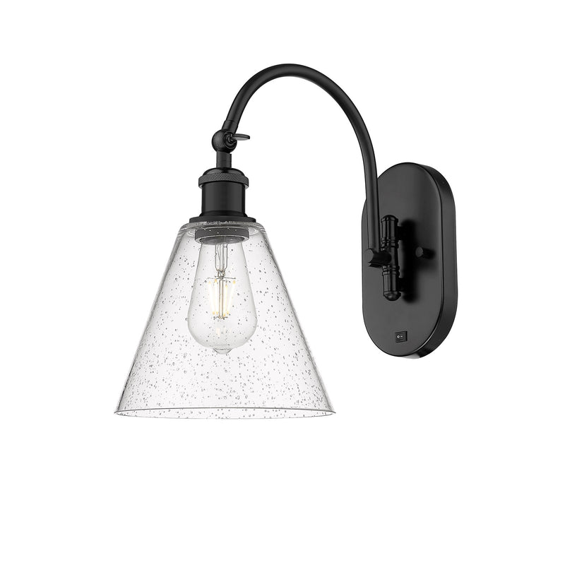 Innovations Berkshire Glass 8in 1-Light Wall Sconce | Industrial Matte Black Steel and Seedy Glass | Bedroom & Hallway Accent | Model 918-1W-BK-GBC-84