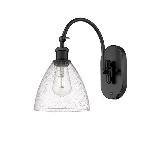 Innovations Bristol 7.5in 1-Light Wall Sconce | Industrial Matte Black Steel and Seedy Glass | Bedroom & Hallway Accent Light | Model 918-1W-BK-GBD-754
