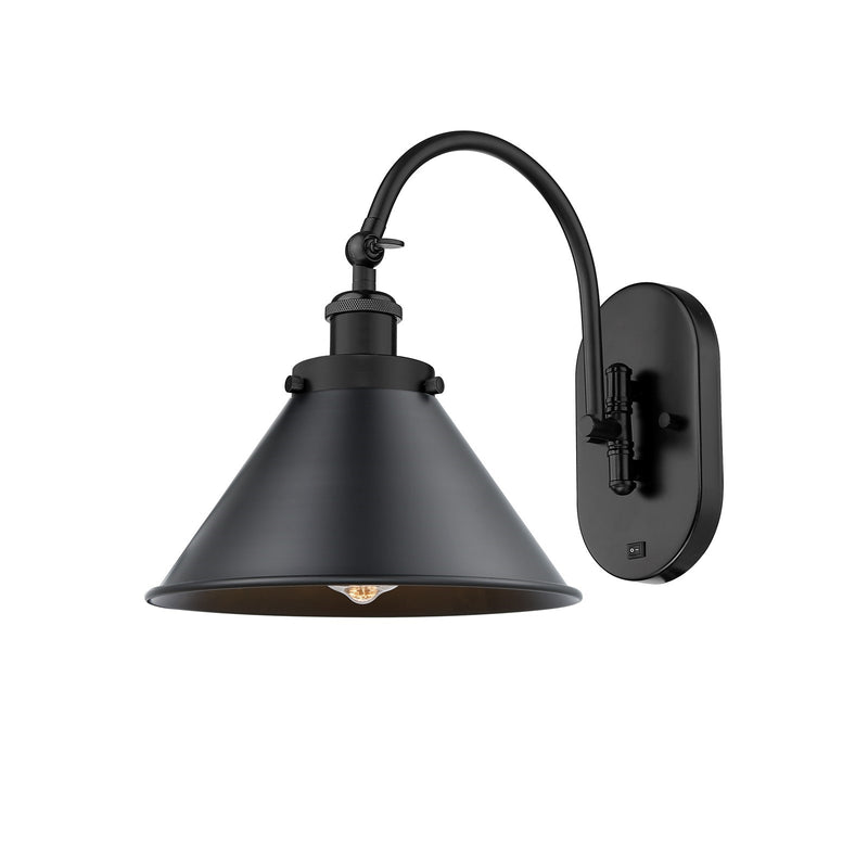Innovations Briarcliff 10in 1-Light LED Swing Arm Wall Sconce | Industrial Matte Black Steel and Cast Brass with Matte Black | Model 918-1W-BK-M10-BK-LED