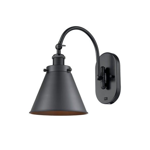 Innovations Appalachian 8in 1-Light Swing Arm Wall Sconce | Industrial Matte Black Steel and Cast Brass with Matte Black Metal | Model 918-1W-BK-M13-BK