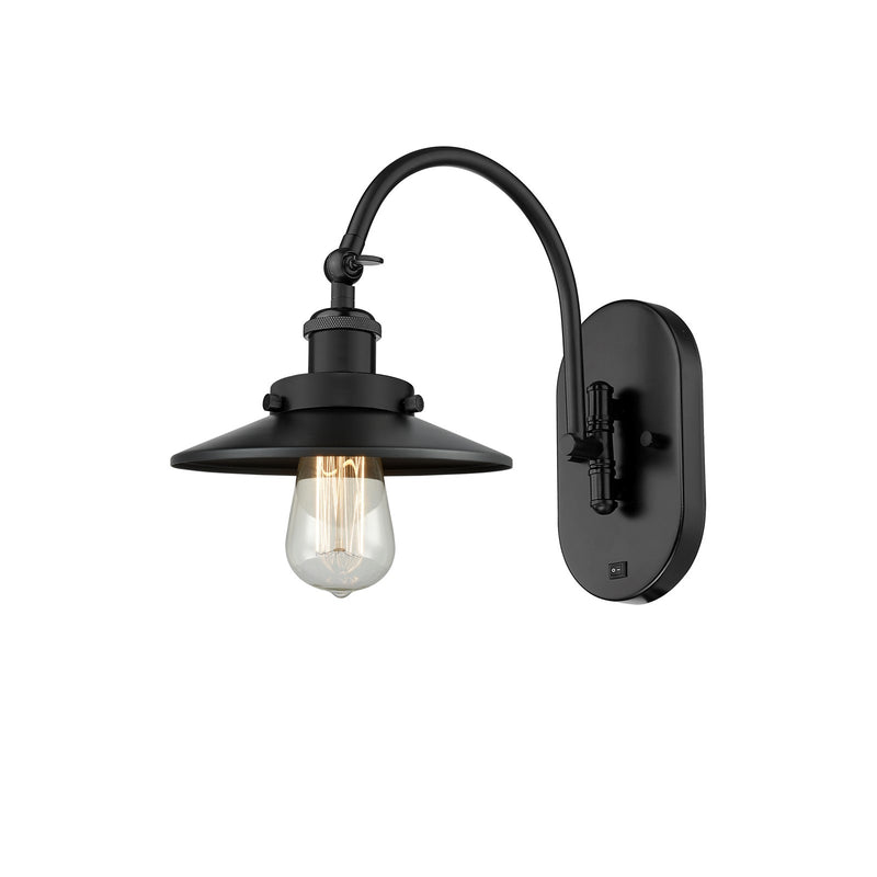 Innovations Railroad 8in 1-Light LED Swing Arm Lamp | Industrial Matte Black Steel and Cast Brass with Matte Black Metal Cone | Model 918-1W-BK-M6-LED