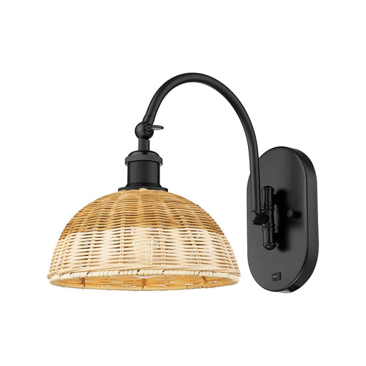 Innovations Bristol Natural II 9in 1-Light Wall Sconce | Industrial Matte Black Steel and Natural Fiber Shade | Hallway & | Model 918-1W-BK-NBD2-9-NAT