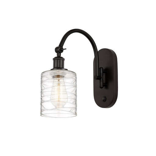 Innovations Cobbleskill 5in 1-Light Wall Sconce | Industrial Oil Rubbed Bronze Steel and Deco Swirl Glass | Hallway & Bathroom | Model 918-1W-OB-G1113