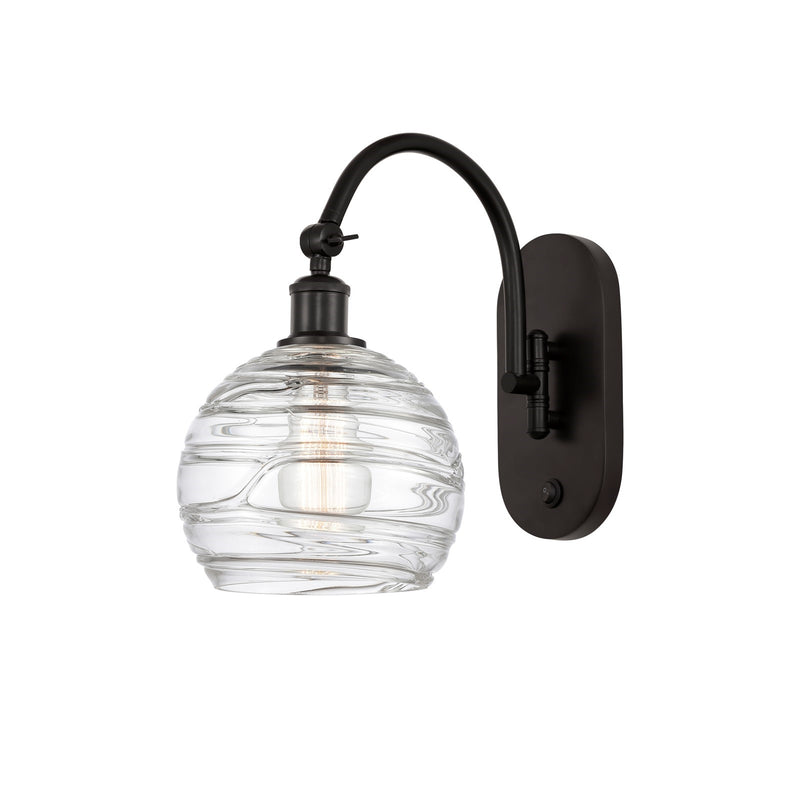 Innovations Athens Deco Swirl 8in 1-Light Wall Sconce | Industrial Oil Rubbed Bronze Steel and Clear Deco Swirl Glass | Model 918-1W-OB-G1213-8CL
