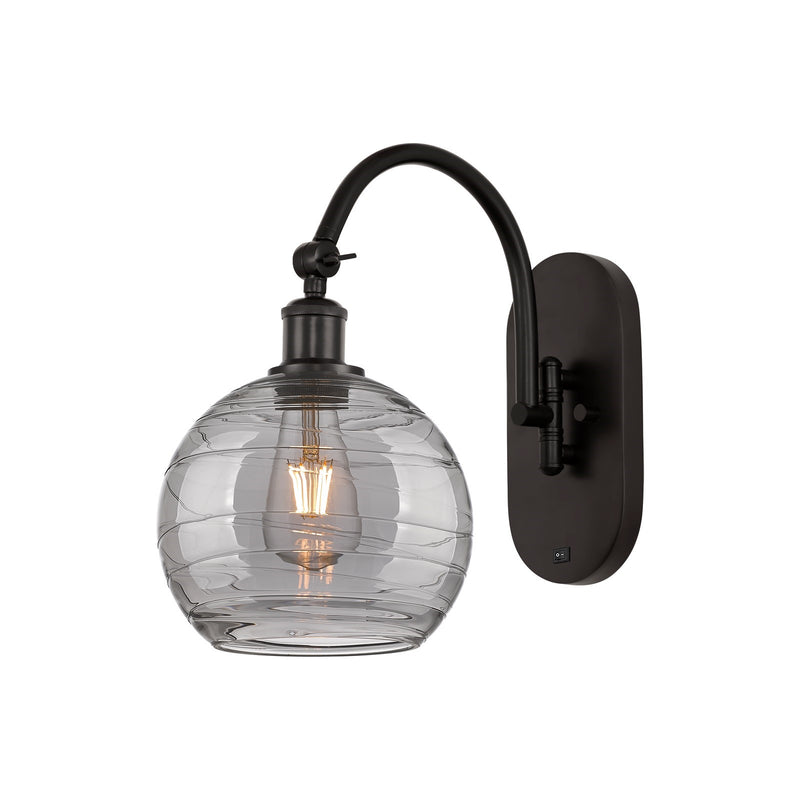 Innovations Athens Deco Swirl 8in 1-Light Wall Sconce | Industrial Oil Rubbed Bronze Steel and Light Smoke Deco Swirl Glass | Model 918-1W-OB-G1213-8SM