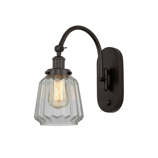 Innovations Chatham 7in 1-Light Swing Arm Lamp | Art Deco Oil Rubbed Bronze Steel and Clear Ribbed Glass | Bedroom Reading & Living | Model 918-1W-OB-G142