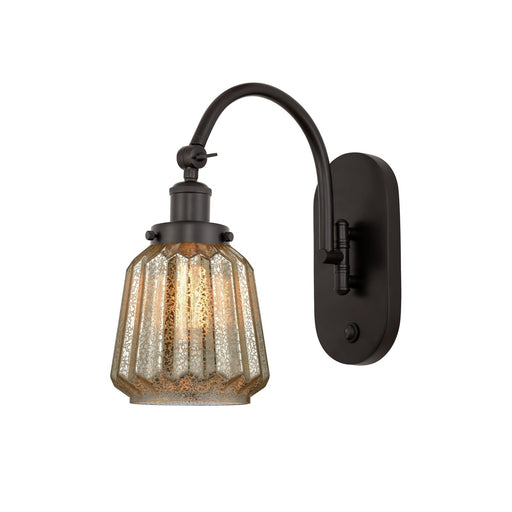 Innovations Chatham 1-Light 7in Swing Arm Sconce | Industrial Oil Rubbed Bronze Steel and Mercury Glass | Bedroom & Living Room | Model 918-1W-OB-G146-LED