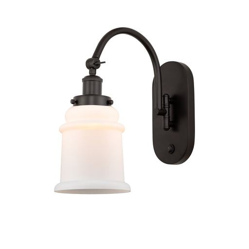 Innovations Canton 7in 1-Light Swing Arm Lamp | Industrial Oil Rubbed Bronze and Matte White Frosted Glass | Bedroom Reading | Model 918-1W-OB-G181-LED