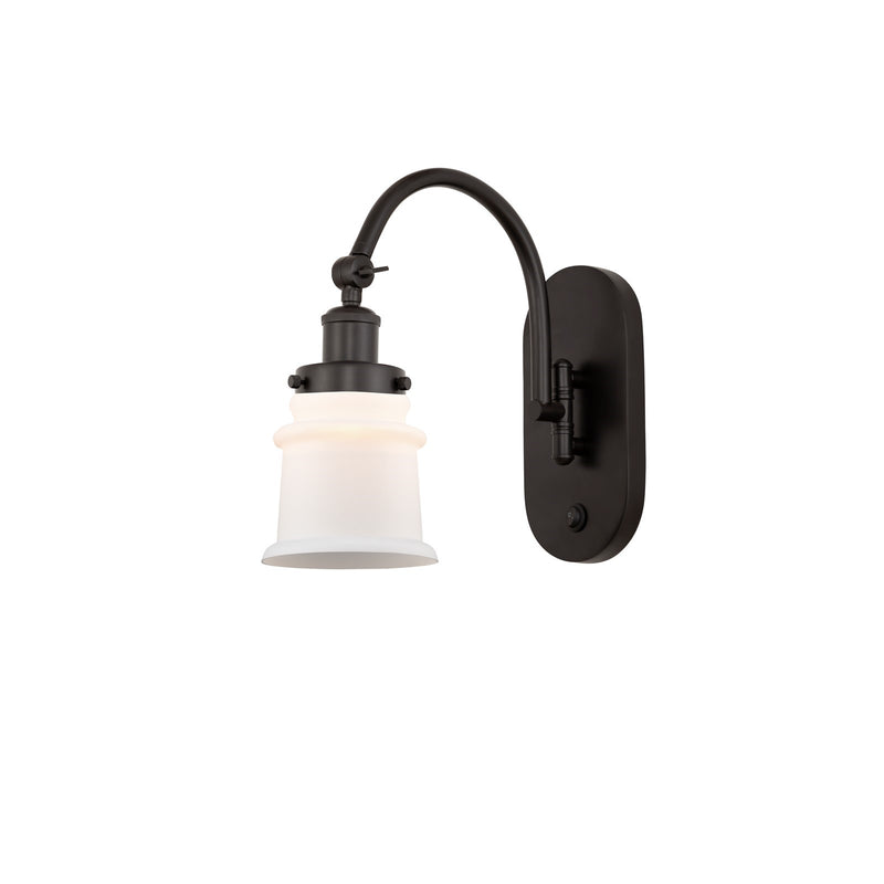 Innovations Canton 7in 1-Light Swing Arm Lamp | Industrial Oil Rubbed Bronze and Matte White Frosted Glass | Bedroom Reading Light | Model 918-1W-OB-G181S