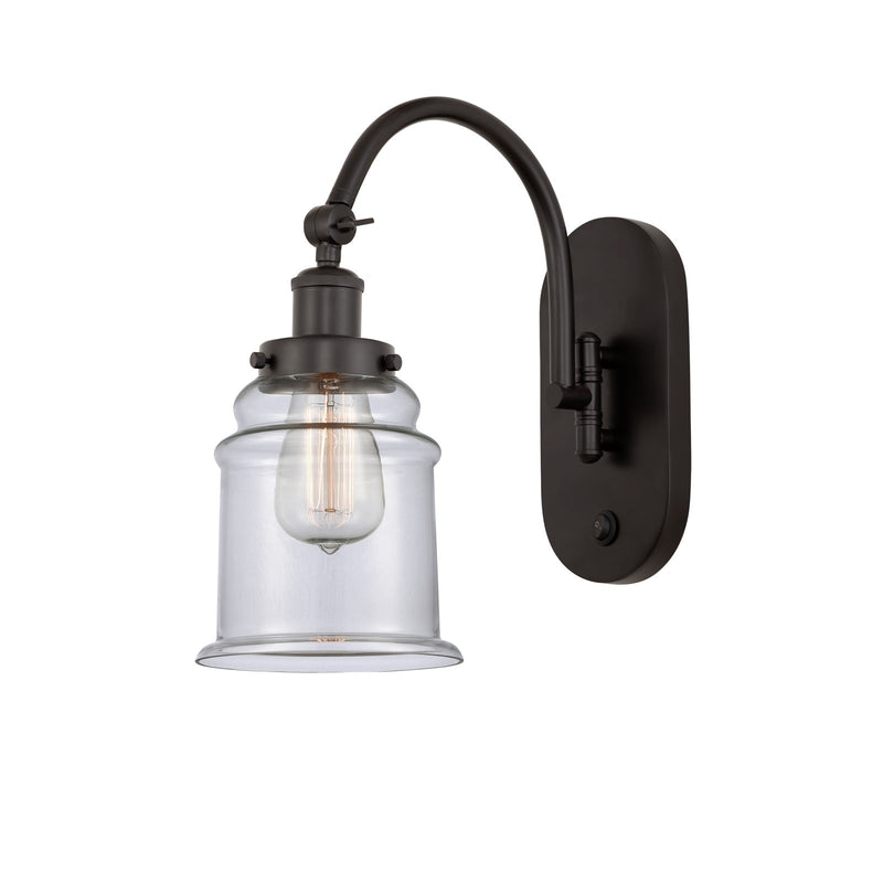 Innovations Canton 7in 1-Light Swing Arm Lamp | Industrial Oil Rubbed Bronze and Clear Glass | Bedroom Reading Light | 6.5 x 14 in | Model 918-1W-OB-G182
