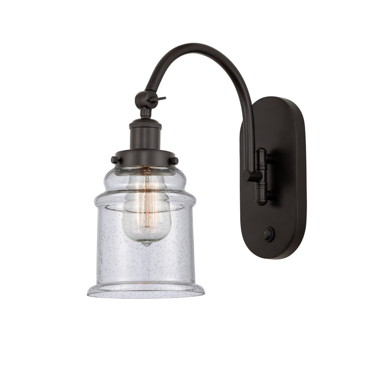 Innovations Canton 7in 1-Light Swing Arm Lamp | Industrial Oil Rubbed Bronze Steel and Seedy Glass | Bedroom & Living Room Reading | Model 918-1W-OB-G184