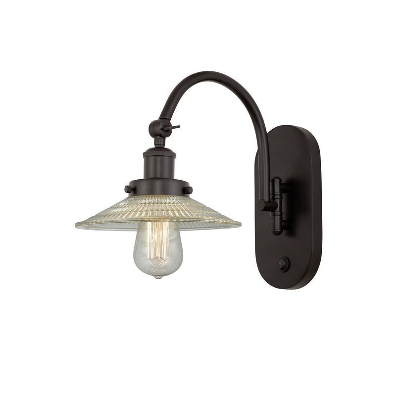Innovations Halophane 9in 1-Light Swing Arm Lamp | Industrial Oil Rubbed Bronze Steel and Clear Halophane Glass | Living Room & | Model 918-1W-OB-G2-LED
