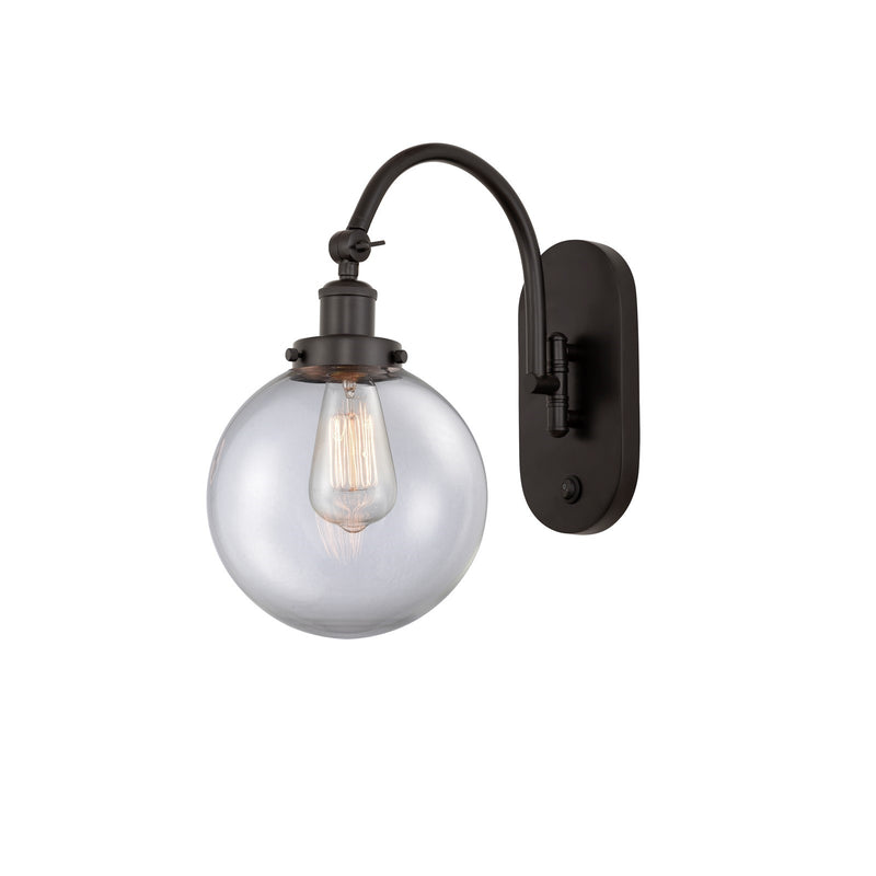 Innovations Beacon 8in 1-Light Swing Arm Lamp | Industrial Oil Rubbed Bronze Steel and Clear Glass | Bedroom & Living Room | Model 918-1W-OB-G202-8