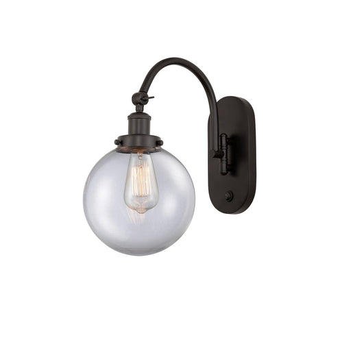 Innovations Beacon 8in 1-Light Swing Arm Lamp | Industrial Oil Rubbed Bronze Steel and Clear Glass | Bedroom & Living Room | Model 918-1W-OB-G202-8-LED