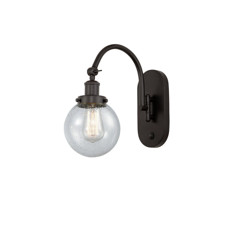 Innovations Beacon 6in 1-Light Swing Arm Lamp | Industrial Oil Rubbed Bronze Steel and Seedy Glass | Bedroom & Living Room | Model 918-1W-OB-G204-6-LED