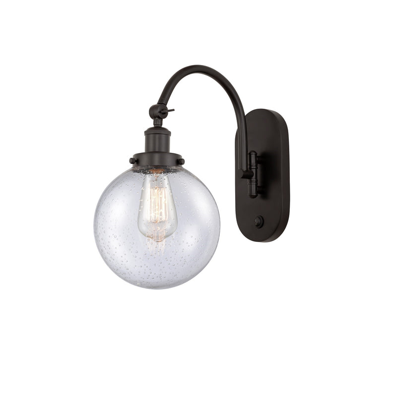 Innovations Beacon 8in 1-Light Swing Arm Lamp | Industrial Oil Rubbed Bronze Steel and Seedy Glass | Bedroom & Living Room | Model 918-1W-OB-G204-8-LED