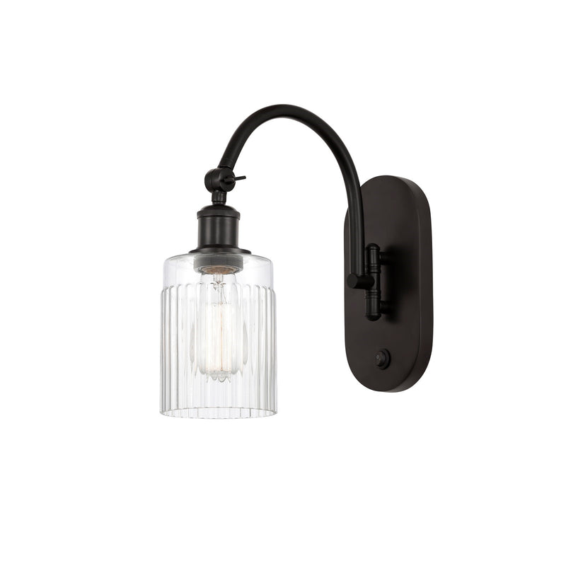 Innovations Hadley 5in 1-Light Wall Sconce | Industrial Oil Rubbed Bronze Steel and Clear Ribbed Glass | Bedroom & Hallway Accent | Model 918-1W-OB-G342