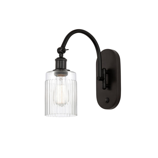 Innovations Hadley 5in 1-Light Wall Sconce | Industrial Oil Rubbed Bronze Steel and Clear Ribbed Glass | Bedroom & Hallway Accent | Model 918-1W-OB-G342