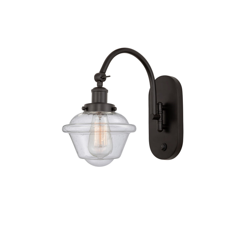 Innovations Oxford 1-Light LED Swing Arm Wall Sconce | Traditional Oil Rubbed Bronze Steel and Seedy Glass | Bedroom & Living | Model 918-1W-OB-G534-LED