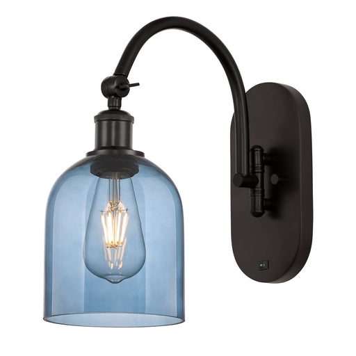 Innovations Bella 6in 1-Light Wall Sconce | Industrial Oil Rubbed Bronze and Blue Glass | Hallway & Bathroom Accent | Model 918-1W-OB-G558-6BL