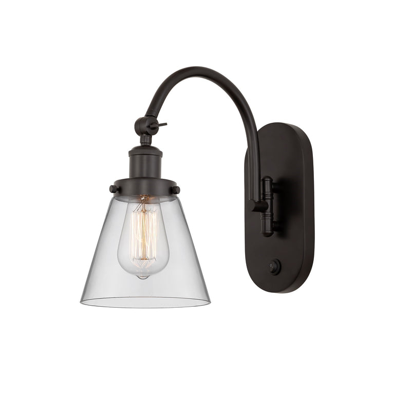 Innovations Cone 6.25in 1-Light Swing Arm Lamp | Industrial Oil Rubbed Bronze Steel and Clear Glass | Bedroom & Living Room Reading | Model 918-1W-OB-G62