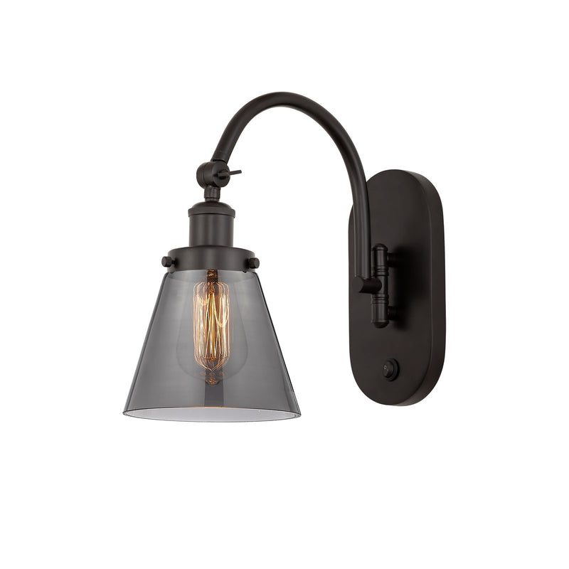 Innovations Cone 6.25in 1-Light Swing Arm Wall Sconce | Industrial Oil Rubbed Bronze Steel and Light Smoke Glass | Bedroom & Living | Model 918-1W-OB-G63