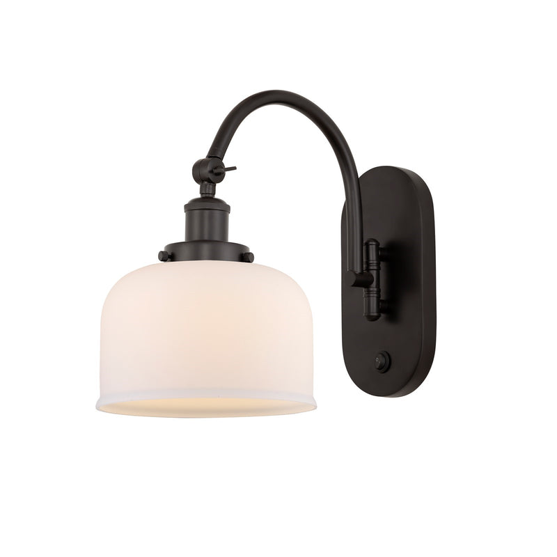 Innovations Bell 8in 1-Light Swing Arm Wall Sconce | Industrial Oil Rubbed Bronze and Matte White Frosted Glass | Bedroom & Living | Model 918-1W-OB-G71