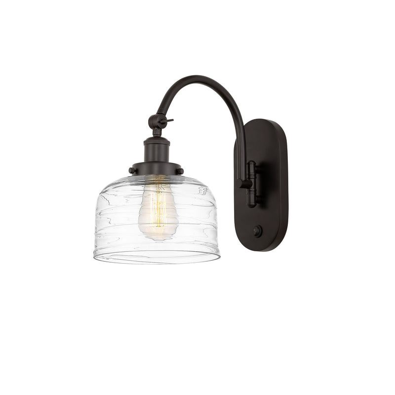 Innovations Bell 8in 1-Light Swing Arm Wall Sconce | Industrial Oil Rubbed Bronze and Clear Deco Swirl Glass | Bedroom & Living | Model 918-1W-OB-G713