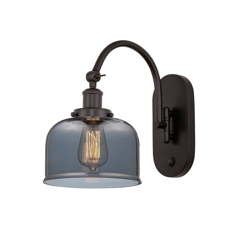 Innovations Bell 8in 1-Light Swing Arm Lamp | Industrial Oil Rubbed Bronze Steel and Light Smoke Glass | Bedroom & Living Room | Model 918-1W-OB-G73-LED