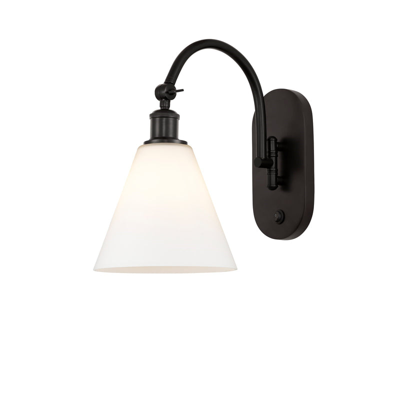 Innovations Berkshire Glass 1-Light 8in Wall Sconce | Industrial Oil Rubbed Bronze Steel and Matte White Cased Glass | Hallway & | Model 918-1W-OB-GBC-81