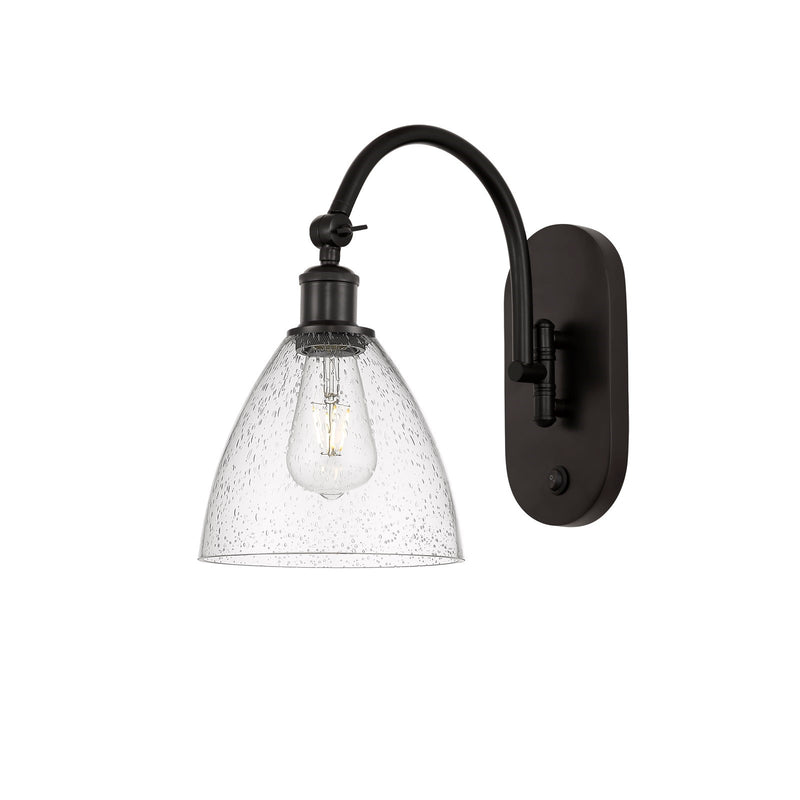 Innovations Bristol 7.5in 1-Light Wall Sconce | Industrial Oil Rubbed Bronze Steel and Seedy Glass | Hallway & Bathroom Accent | Model 918-1W-OB-GBD-754