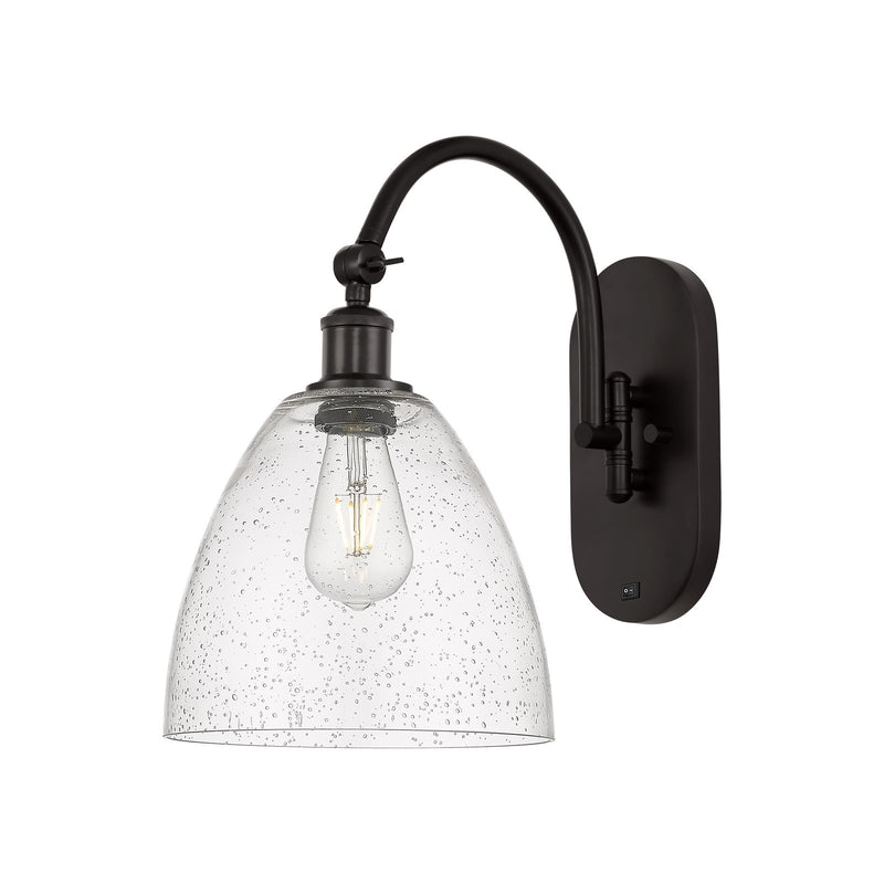 Innovations Bristol 9in 1-Light Wall Sconce | Industrial Oil Rubbed Bronze Steel and Seedy Glass | Hallway & Bathroom Accent | Model 918-1W-OB-GBD-94