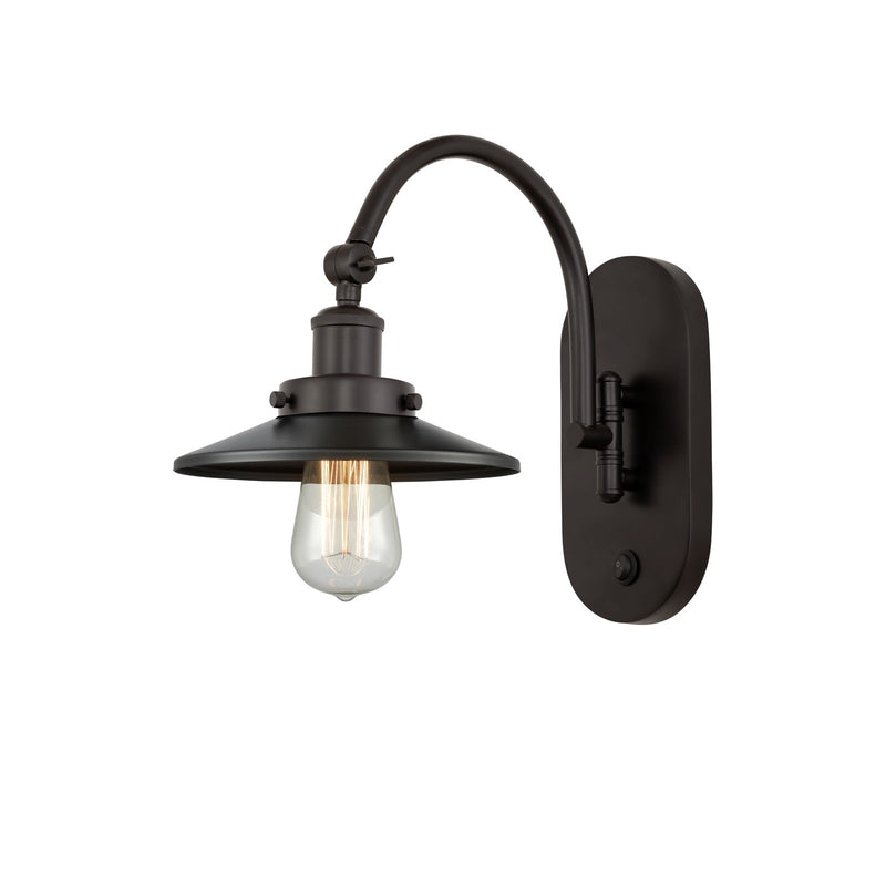 Innovations Railroad 8in 1-Light Swing Arm Lamp | Industrial Oil Rubbed Bronze Steel and Cast Brass with Metal Shade | Bedroom & | Model 918-1W-OB-M5