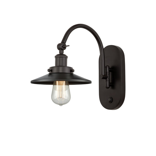 Innovations Railroad 8in 1-Light Swing Arm Lamp | Industrial Oil Rubbed Bronze Steel and Cast Brass with Metal Shade | Bedroom & | Model 918-1W-OB-M5