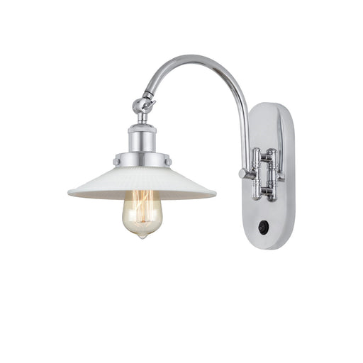 Innovations Halophane 8.5in 1-Light Swing Arm Lamp | Polished Chrome and Matte White Halophane Glass Shade | Damp Rated Reading & | Model 918-1W-PC-G1