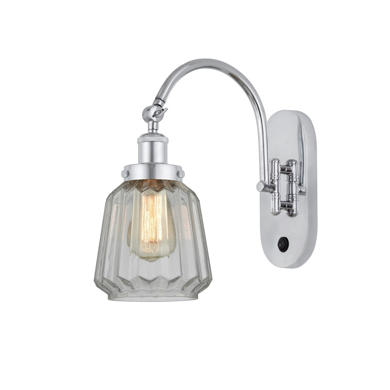 Innovations Chatham 7in 1-Light Swing Arm Lamp | Industrial Polished Chrome and Clear Ribbed Glass | Bedroom Reading & Living Room | Model 918-1W-PC-G142