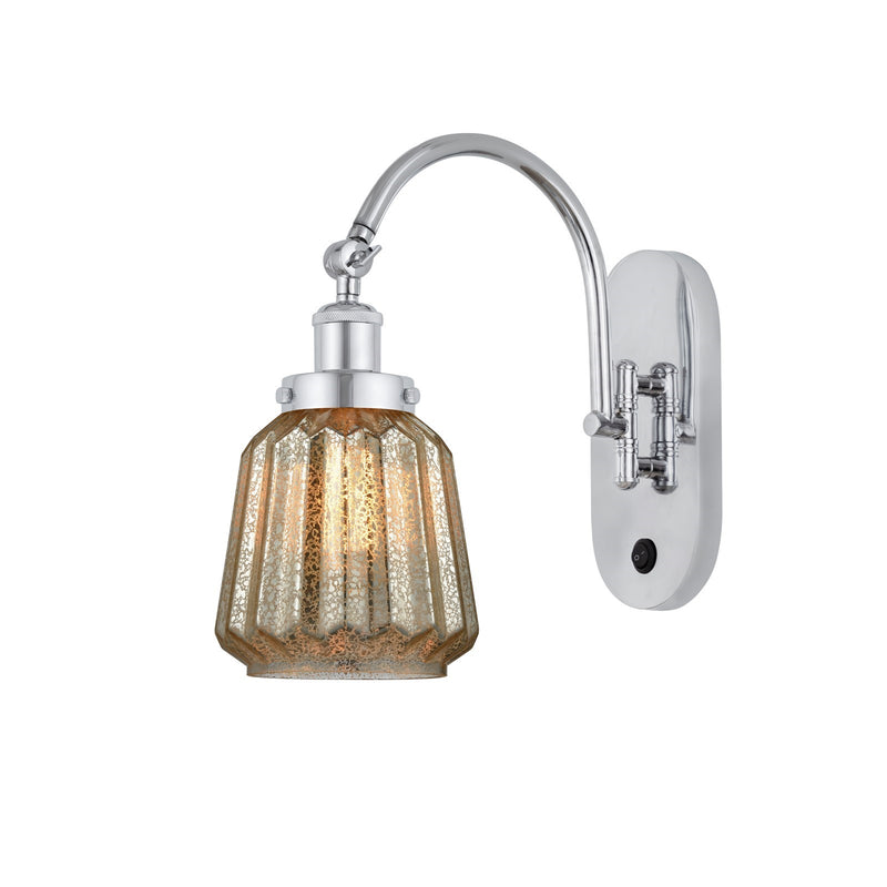 Innovations Chatham 7in 1-Light Swing Arm Wall Sconce | Art Deco Polished Chrome and Mercury Ribbed Glass | Bedroom & Living Room | Model 918-1W-PC-G146