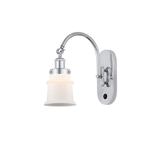 Innovations Canton 6.5in 1-Light Swing Arm Sconce | Industrial Polished Chrome and Matte White Frosted Glass | Bedroom & Living | Model 918-1W-PC-G181S